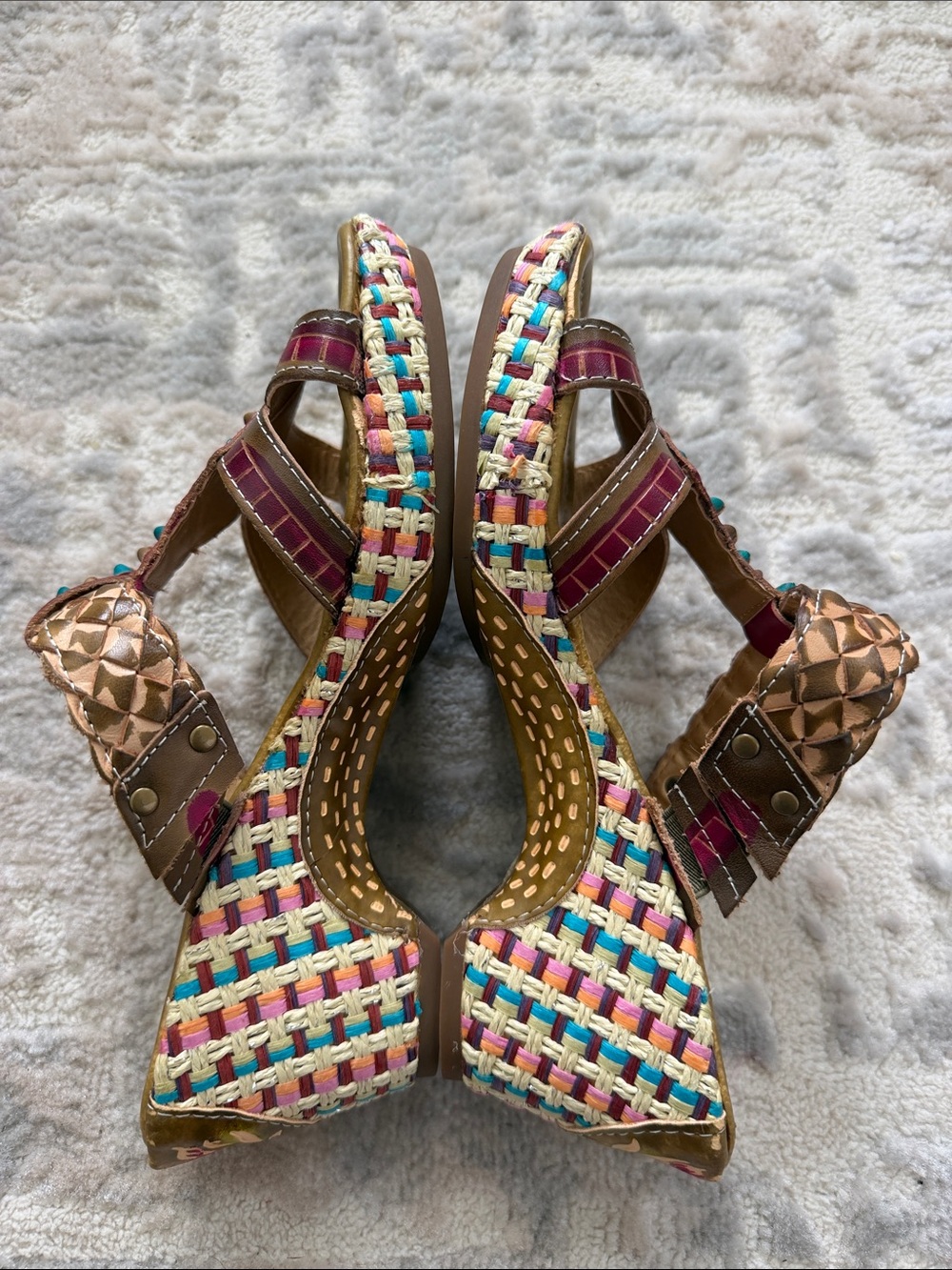 Elite Collection Women's Brown Teal Pink Wedge Sandals - Picture 3 of 8